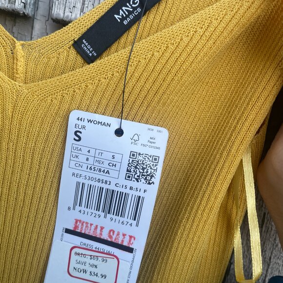 Mango MNG Mustard Yellow Maxi Knit Tank Dress New Size XS - Picture 3 of 3